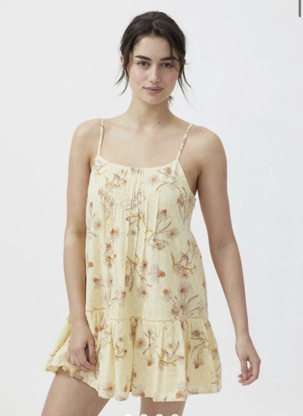 Urban Outfitters UO Dina Cotton Frock Mini Dress XL Yellow Floral Orig $69